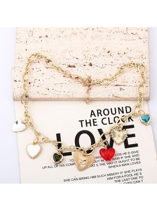 Anthropologie Jewelry - Anthropologie Gold Heart Charm Necklace with Red & Dark Green Accents